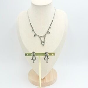 Vintage Clear Crystal Rhinestone Dainty Dangles Necklace Earrings Sets